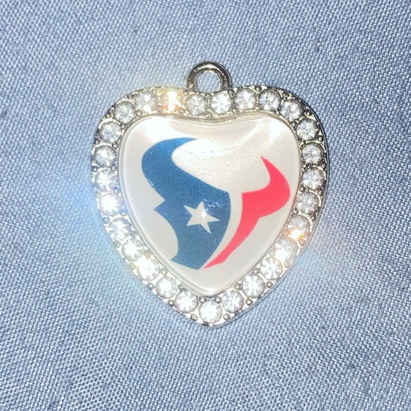 Jewelry - Heart Charm Pendant with Blue and Red Texans Logo Accent